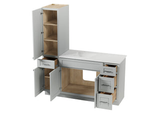 Disar 63'' Single Bathroom Vanity With Left Linen Tall Cabinet Dovetail Solid Wood Drawer Carrara Quartz Top