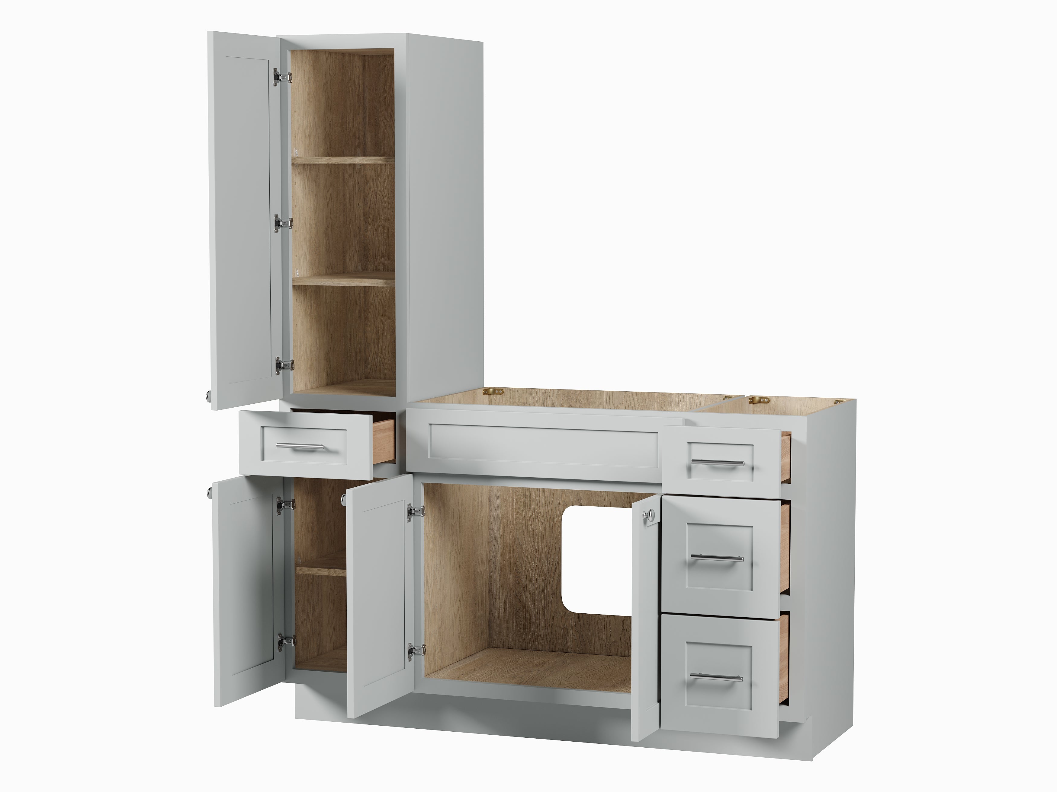 Disar 63'' Single Bathroom Vanity With Left Tall Linen Cabinet Dovetail Solid Wood Drawer Base Only