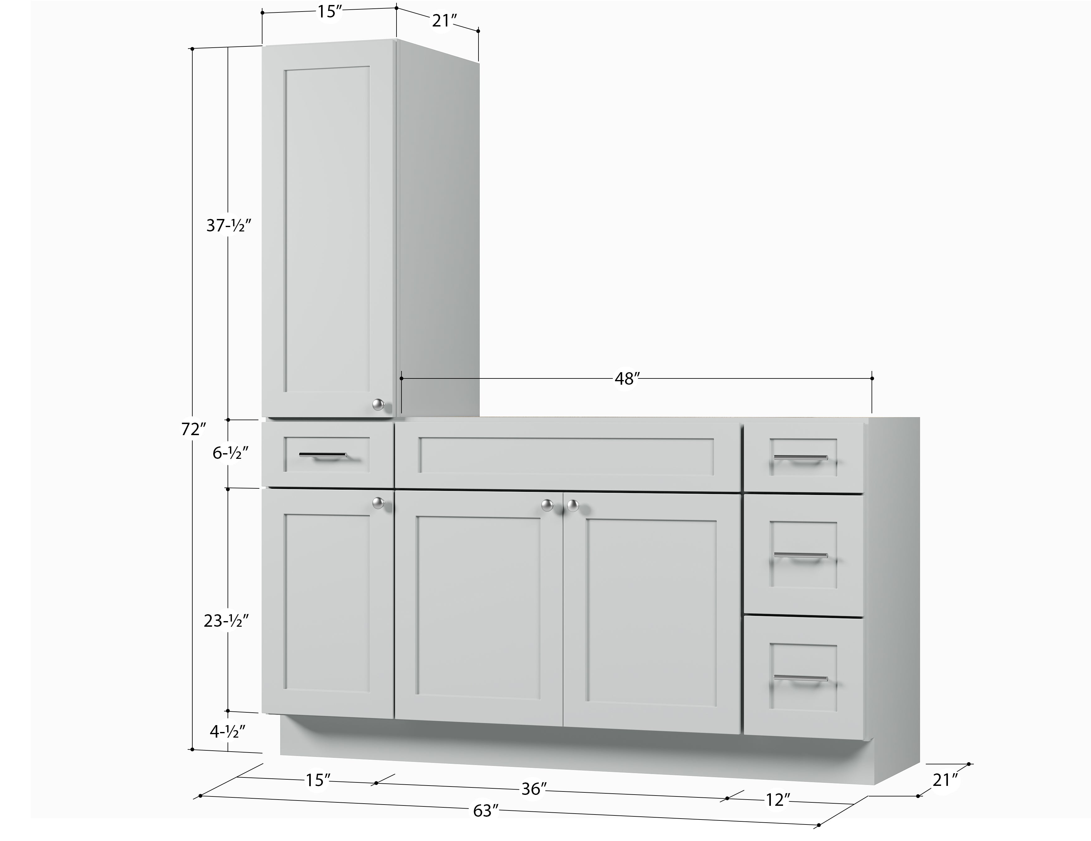 Disar 63'' Single Bathroom Vanity With Left Tall Linen Cabinet Dovetail Solid Wood Drawer Base Only
