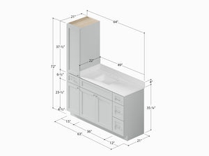 Disar 63'' Single Bathroom Vanity With Left Linen Tall Cabinet Dovetail Solid Wood Drawer Carrara Quartz Top