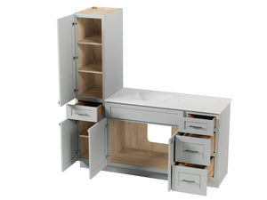 Disar 66' Single Bathroom Vanity With Left Linen Tall Cabinet Dovetail Solid Wood Drawer Carrara Quartz Top