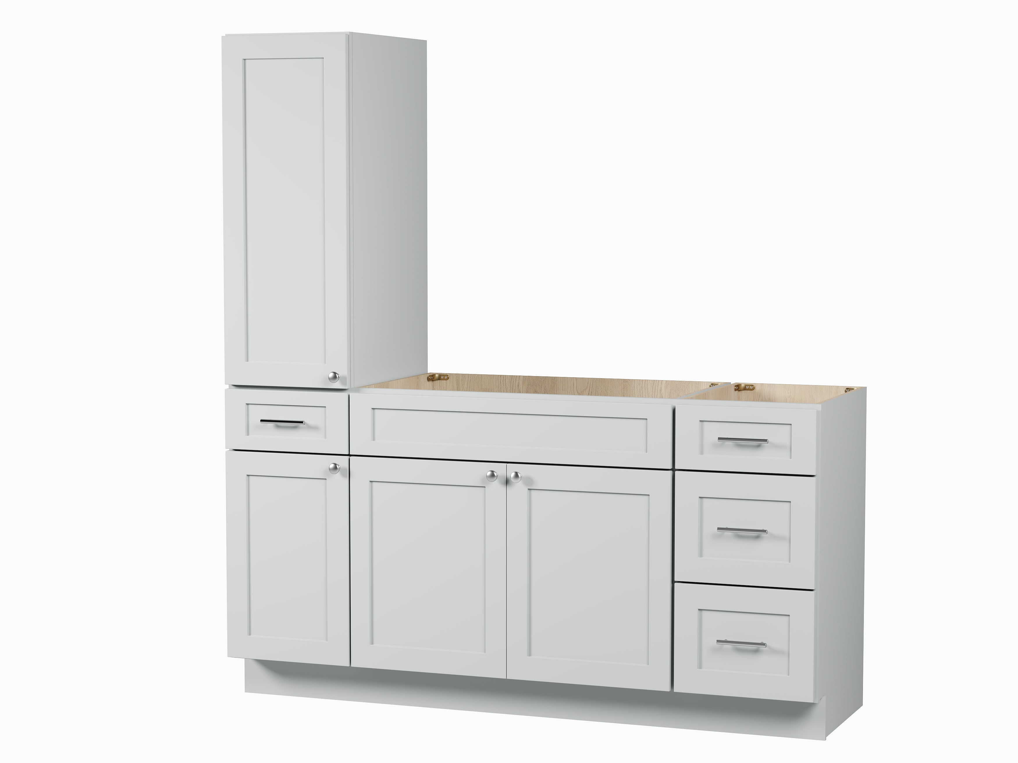 Disar 66'' Single Bathroom Vanity With Left Tall Linen Cabinet Dovetail Solid Wood Drawer Base Only