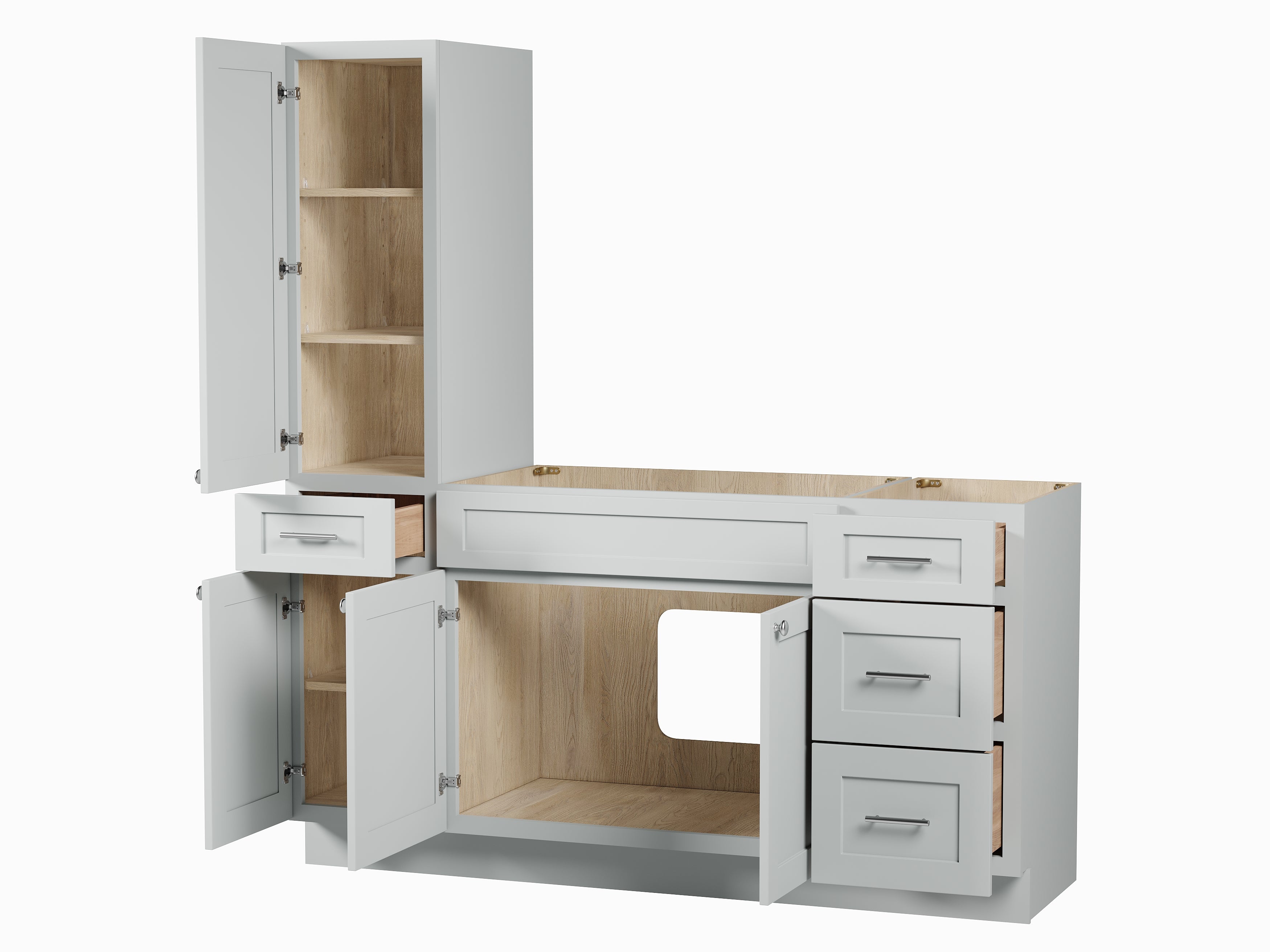 Disar 66'' Single Bathroom Vanity With Left Tall Linen Cabinet Dovetail Solid Wood Drawer Base Only