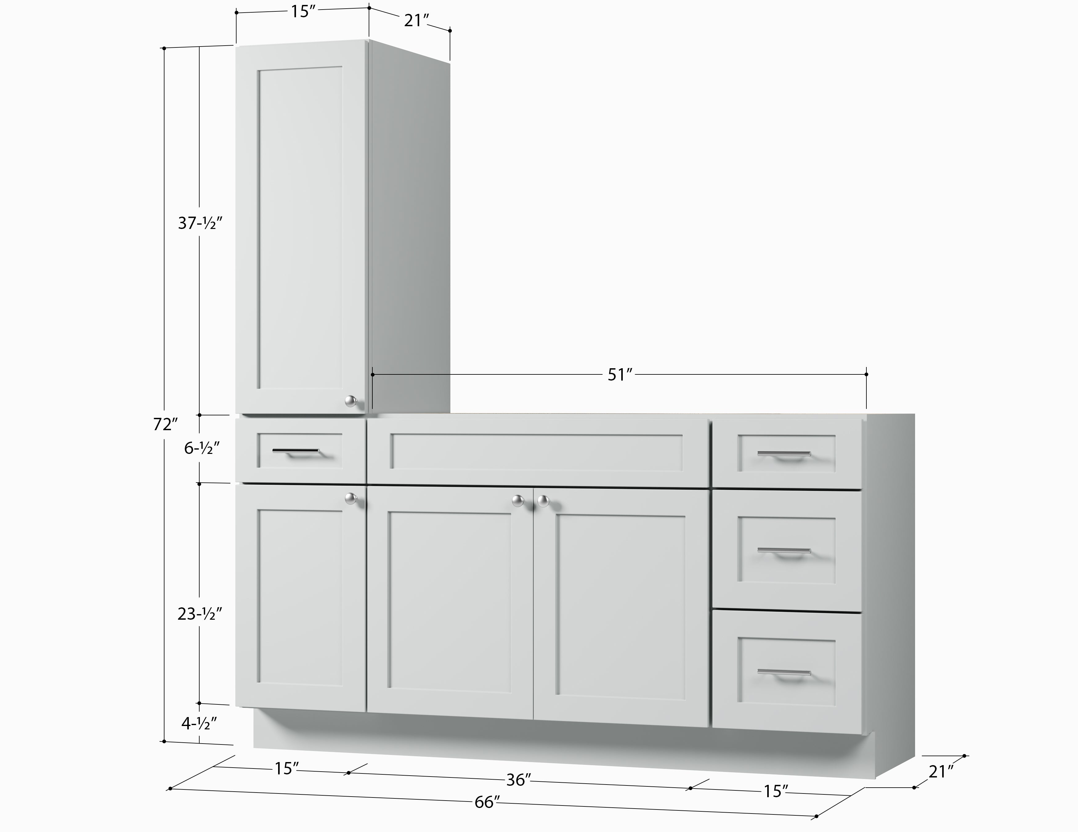 Disar 66'' Single Bathroom Vanity With Left Tall Linen Cabinet Dovetail Solid Wood Drawer Base Only