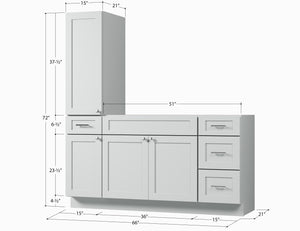 Disar 66'' Single Bathroom Vanity With Left Tall Linen Cabinet Dovetail Solid Wood Drawer Base Only