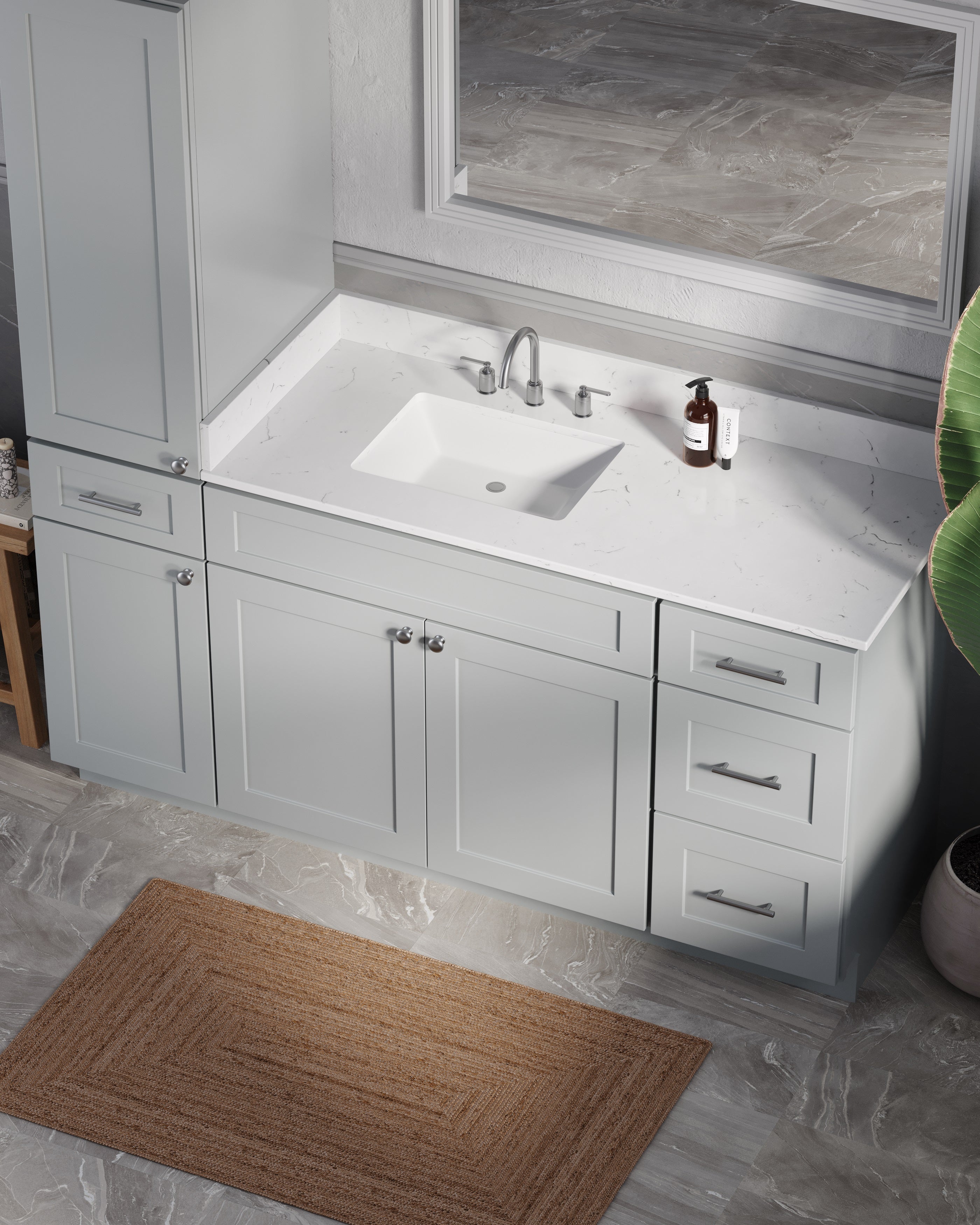 Disar 66' Single Bathroom Vanity With Left Linen Tall Cabinet Dovetail Solid Wood Drawer Carrara Quartz Top