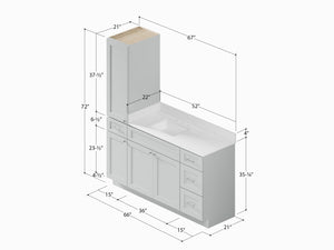 Disar 66' Single Bathroom Vanity With Left Linen Tall Cabinet Dovetail Solid Wood Drawer Carrara Quartz Top