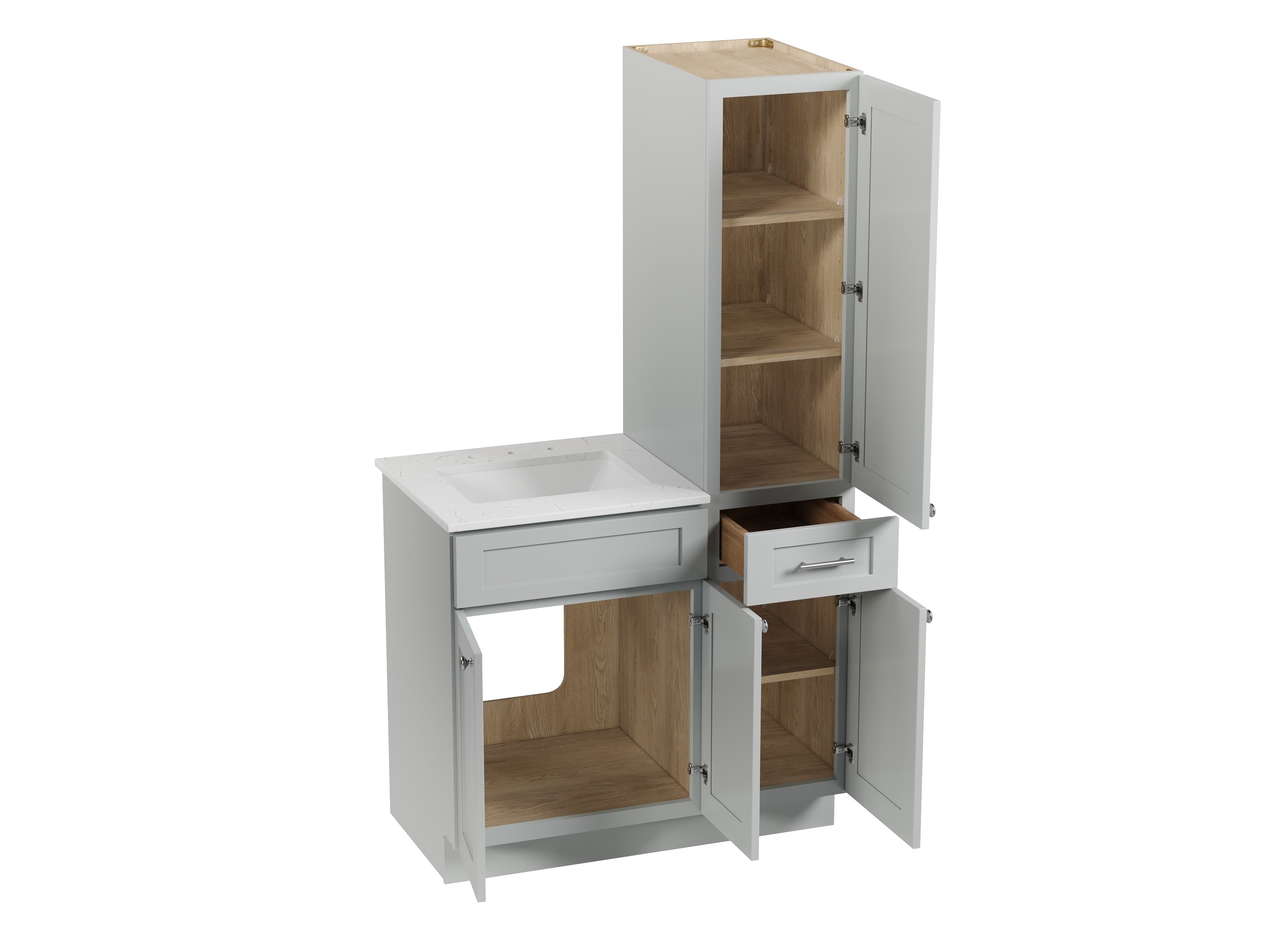 Disar 39'' Single Bathroom Vanity With Right Linen Tall Cabinet Dovetail Solid Wood Drawer Carrara Quartz Top