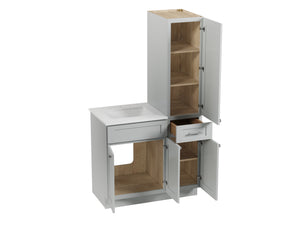 Disar 39'' Single Bathroom Vanity With Right Linen Tall Cabinet Dovetail Solid Wood Drawer Carrara Quartz Top