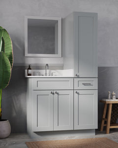 Disar 39'' Single Bathroom Vanity With Right Linen Tall Cabinet Dovetail Solid Wood Drawer Carrara Quartz Top