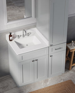 Disar 39'' Single Bathroom Vanity With Right Linen Tall Cabinet Dovetail Solid Wood Drawer Carrara Quartz Top