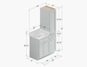 Disar 39'' Single Bathroom Vanity With Right Linen Tall Cabinet Dovetail Solid Wood Drawer Carrara Quartz Top