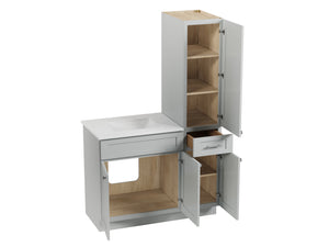 Disar 45'' Single Bathroom Vanity With Right Linen Tall Cabinet Dovetail Solid Wood Drawer Carrara Quartz Top