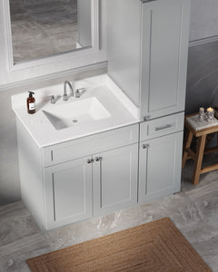 Disar 45'' Single Bathroom Vanity With Right Linen Tall Cabinet Dovetail Solid Wood Drawer Carrara Quartz Top