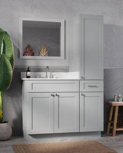 Disar 45'' Single Bathroom Vanity With Right Linen Tall Cabinet Dovetail Solid Wood Drawer Carrara Quartz Top
