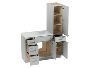 Disar 51'' Single Bathroom Vanity With Right Linen Tall Cabinet Dovetail Solid Wood Drawer Carrara Quartz Top