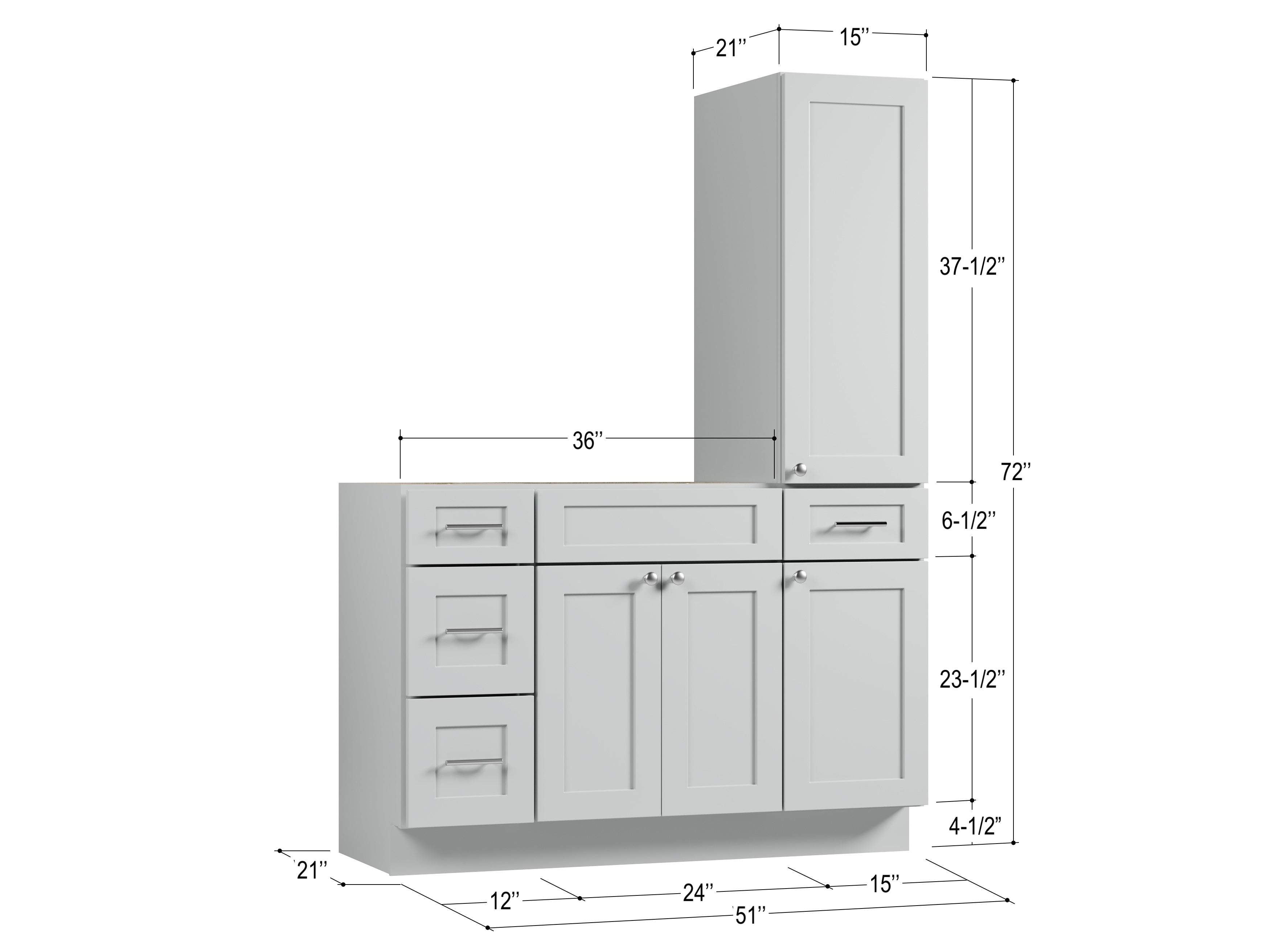 Disar 51'' Single Bathroom Vanity With Right Tall Linen Cabinet Dovetail Solid Wood Drawer Base Only
