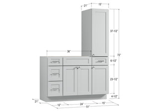 Disar 51'' Single Bathroom Vanity With Right Tall Linen Cabinet Dovetail Solid Wood Drawer Base Only