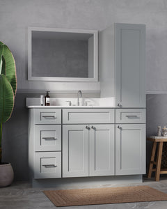 Disar 51'' Single Bathroom Vanity With Right Linen Tall Cabinet Dovetail Solid Wood Drawer Carrara Quartz Top