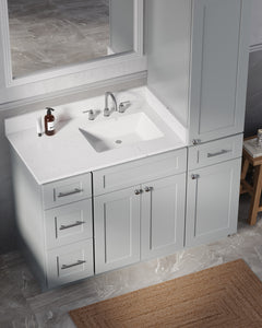 Disar 51'' Single Bathroom Vanity With Right Linen Tall Cabinet Dovetail Solid Wood Drawer Carrara Quartz Top