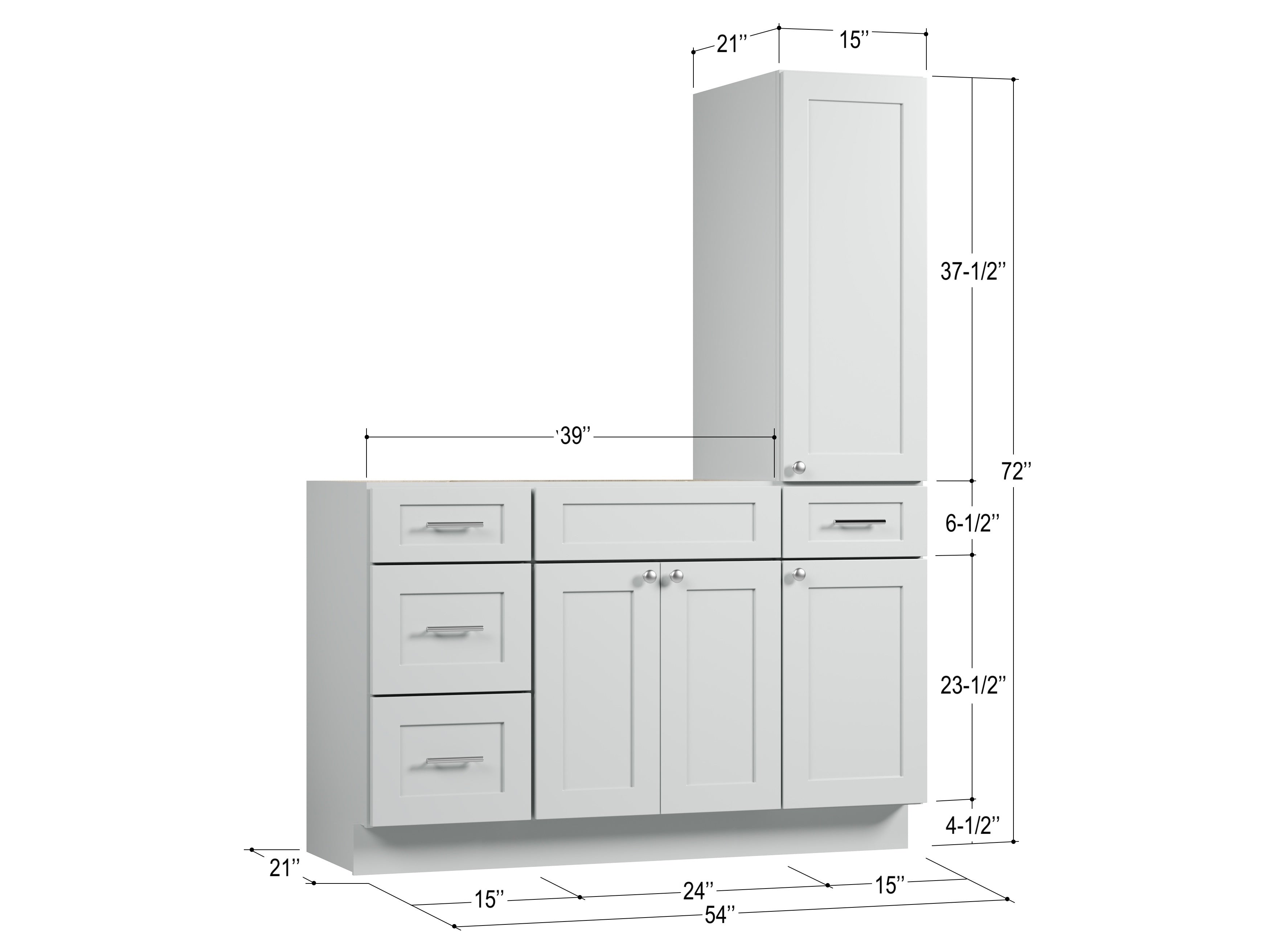 Disar 54'' Single Bathroom Vanity With Right Tall Linen Cabinet Dovetail Solid Wood Drawer Base Only