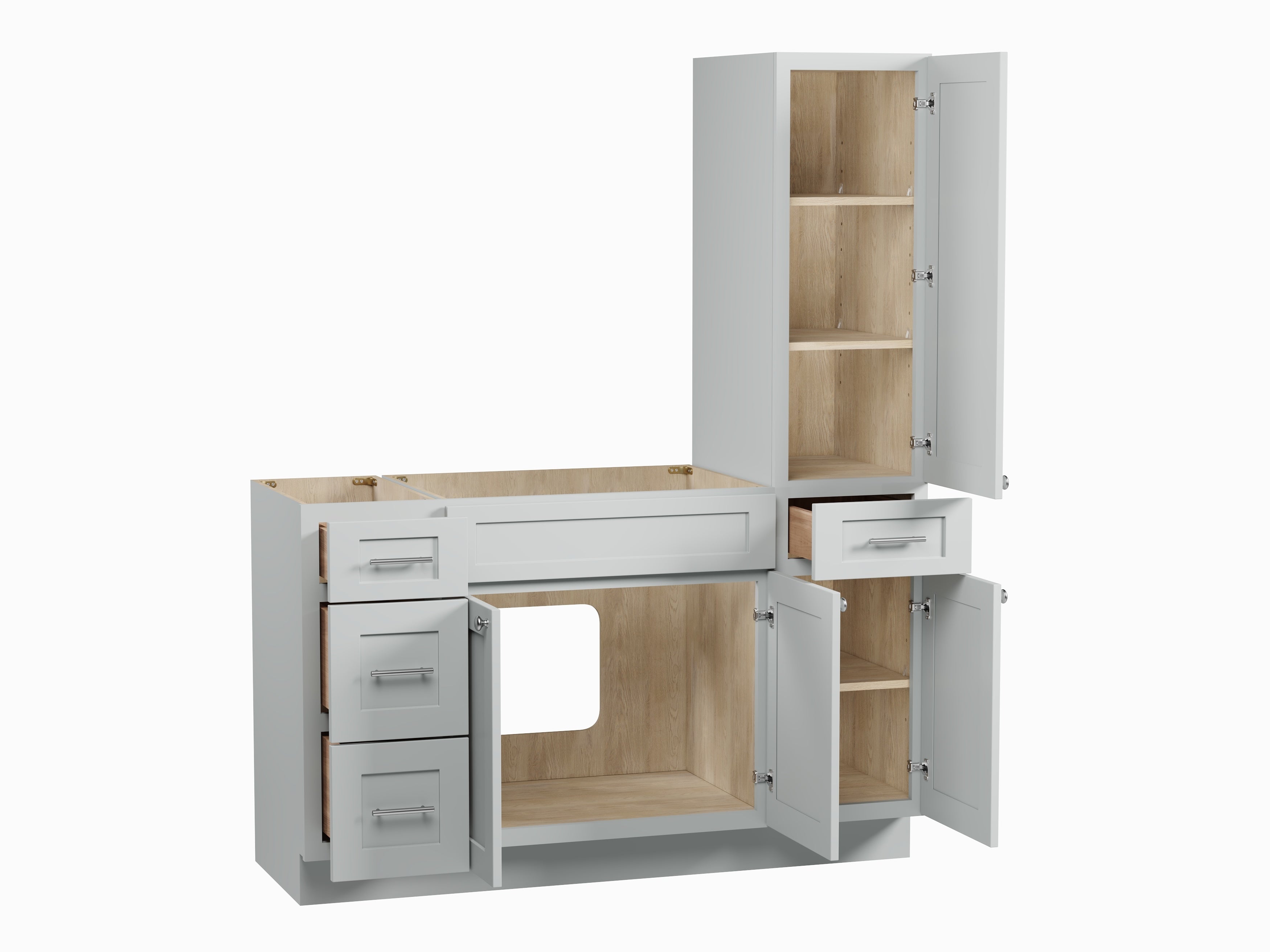 Disar 57'' Single Bathroom Vanity With Right Tall Linen Cabinet Dovetail Solid Wood Drawer Base Only