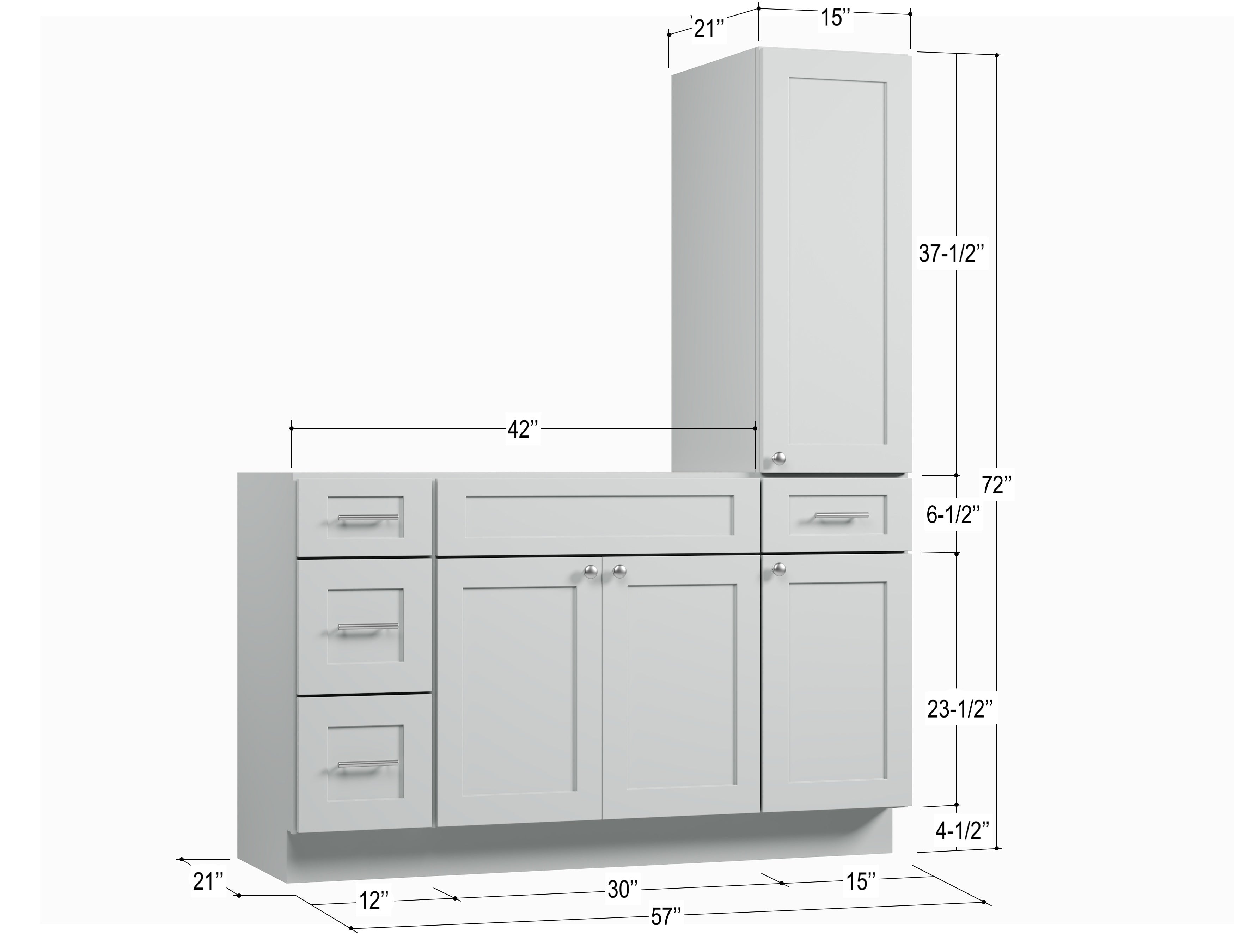 Disar 57'' Single Bathroom Vanity With Right Tall Linen Cabinet Dovetail Solid Wood Drawer Base Only