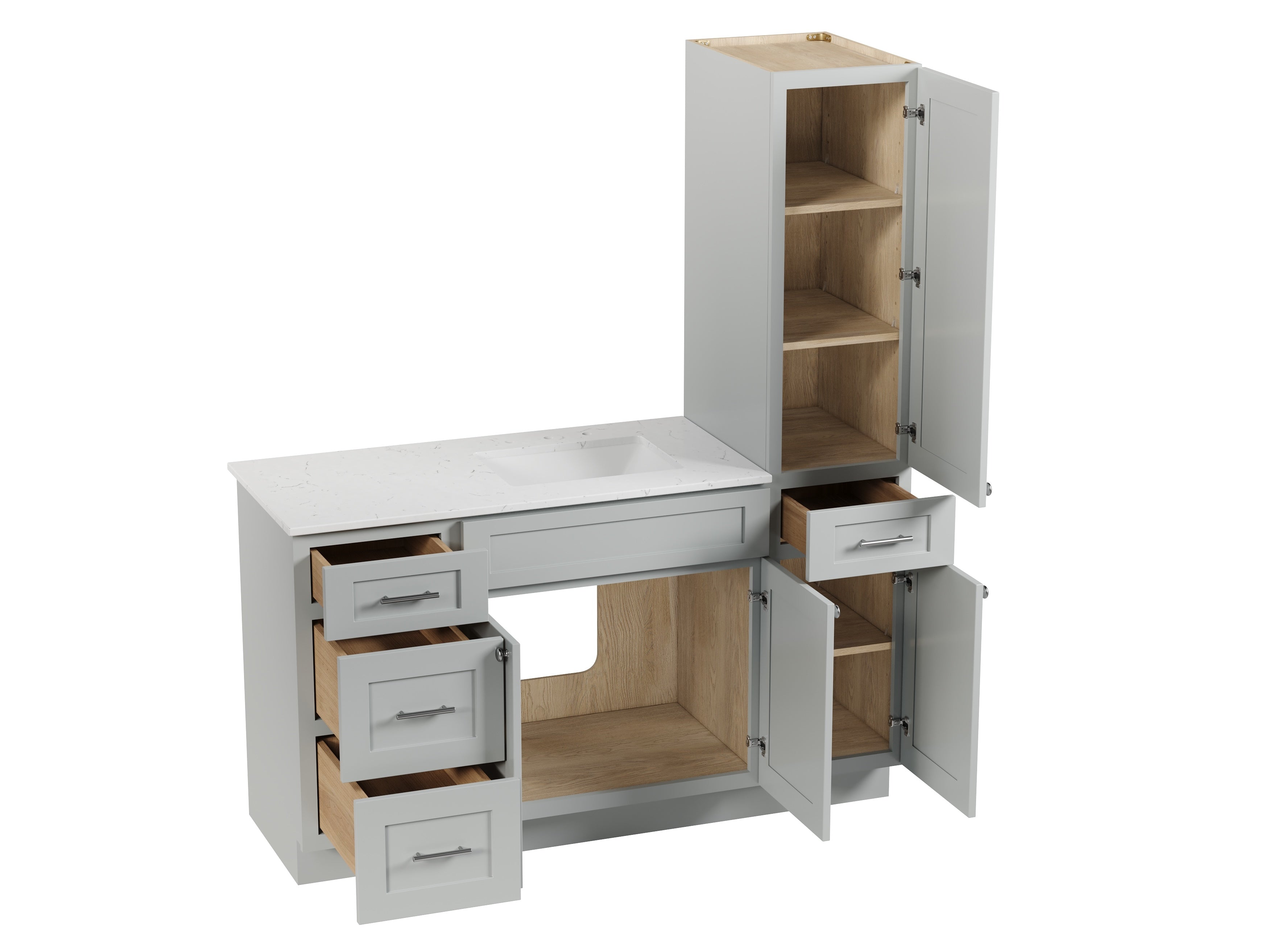 Disar 60'' Single Bathroom Vanity With Right Linen Tall Cabinet Dovetail Solid Wood Drawer Carrara Quartz Top