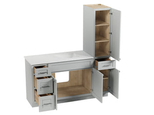 Disar 63'' Single Bathroom Vanity With Right Linen Tall Cabinet Dovetail Solid Wood Drawer Carrara Quartz Top