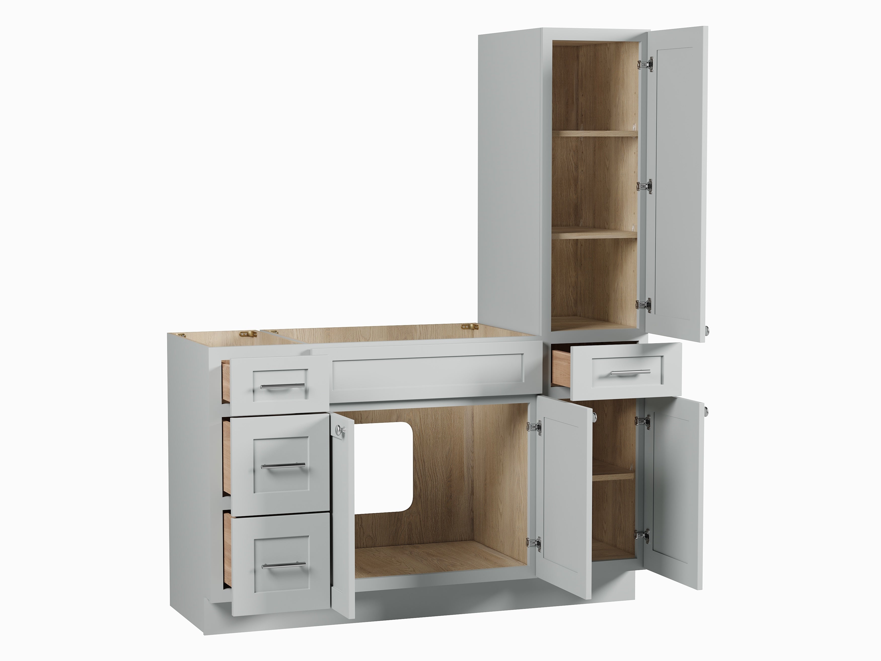 Disar 63'' Single Bathroom Vanity With Right Tall Linen Cabinet Dovetail Solid Wood Drawer Base Only