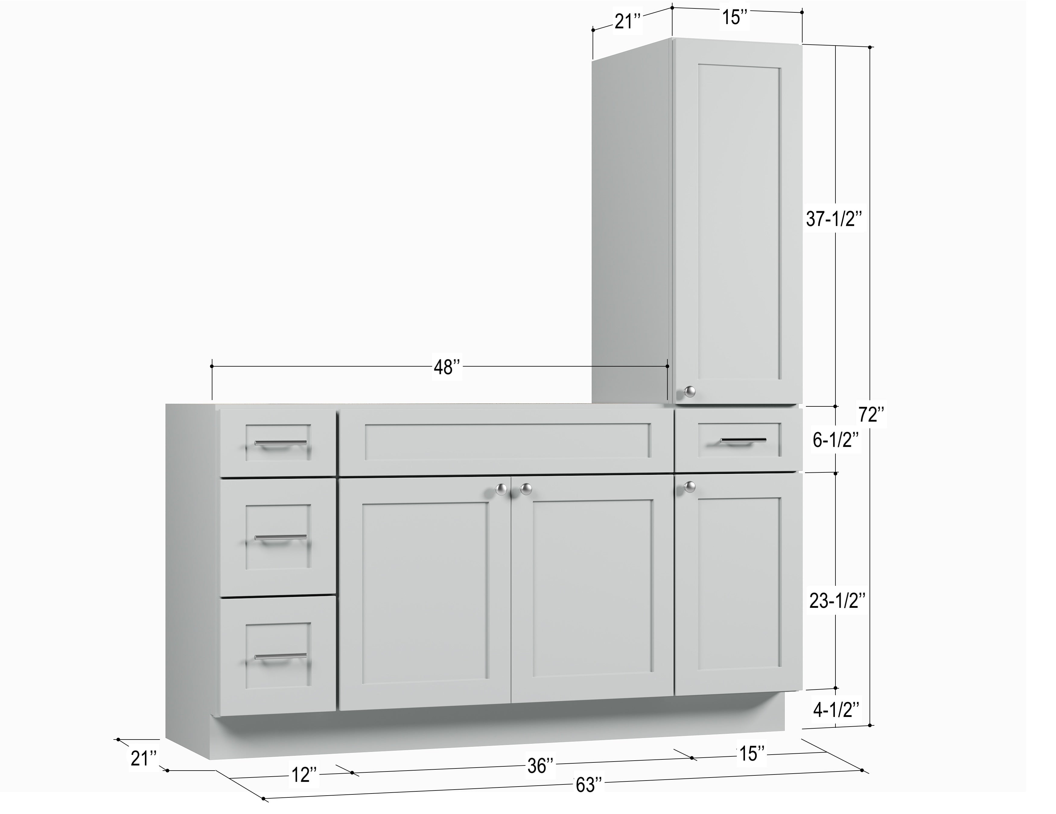 Disar 63'' Single Bathroom Vanity With Right Tall Linen Cabinet Dovetail Solid Wood Drawer Base Only