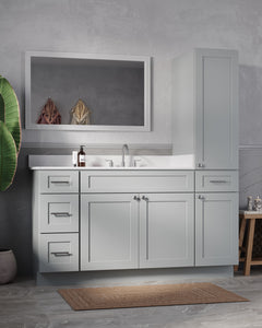 Disar 63'' Single Bathroom Vanity With Right Linen Tall Cabinet Dovetail Solid Wood Drawer Carrara Quartz Top