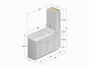 Disar 63'' Single Bathroom Vanity With Right Linen Tall Cabinet Dovetail Solid Wood Drawer Carrara Quartz Top