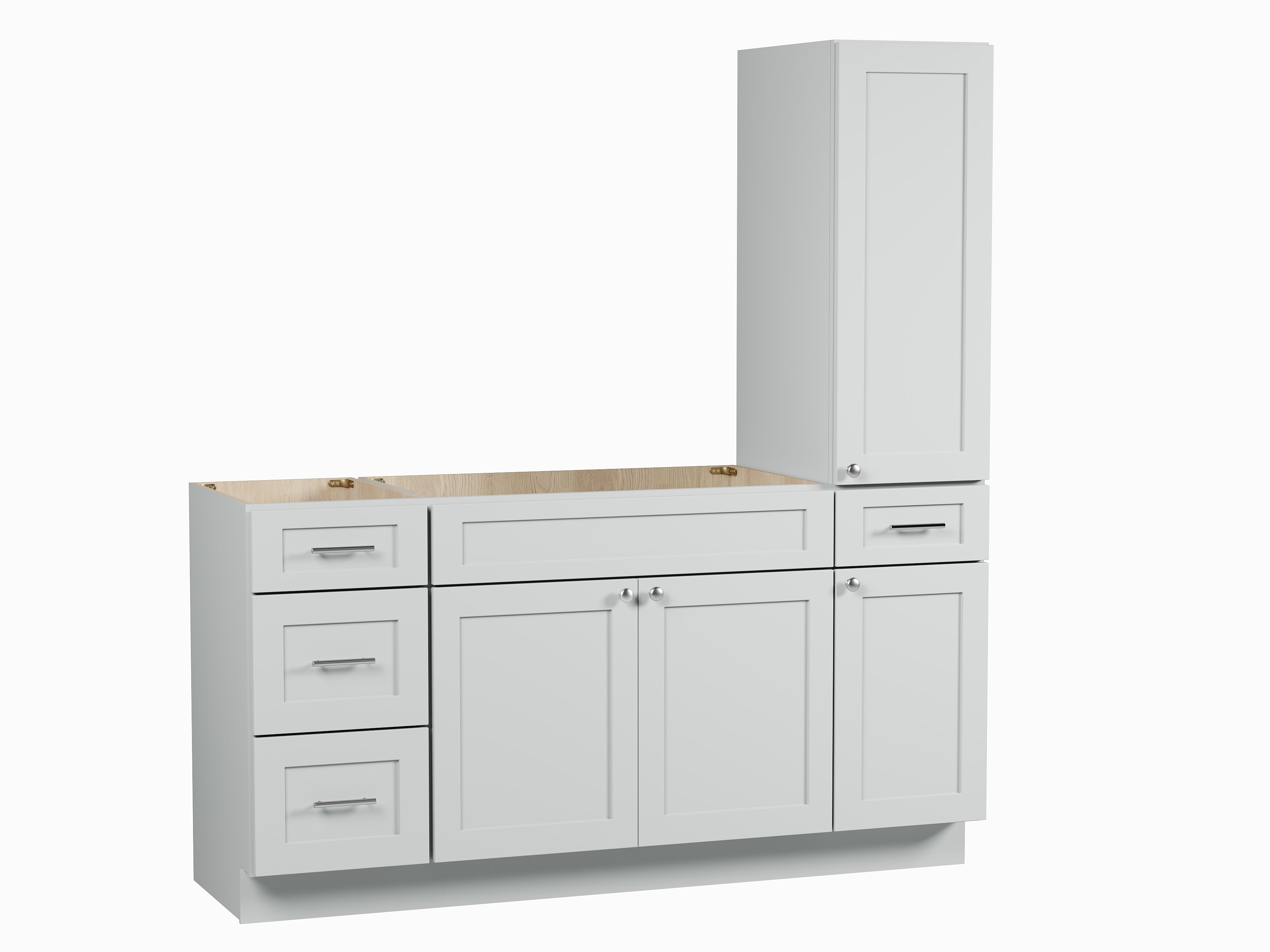 Disar 66'' Single Bathroom Vanity With Right Tall Linen Cabinet Dovetail Solid Wood Drawer Base Only