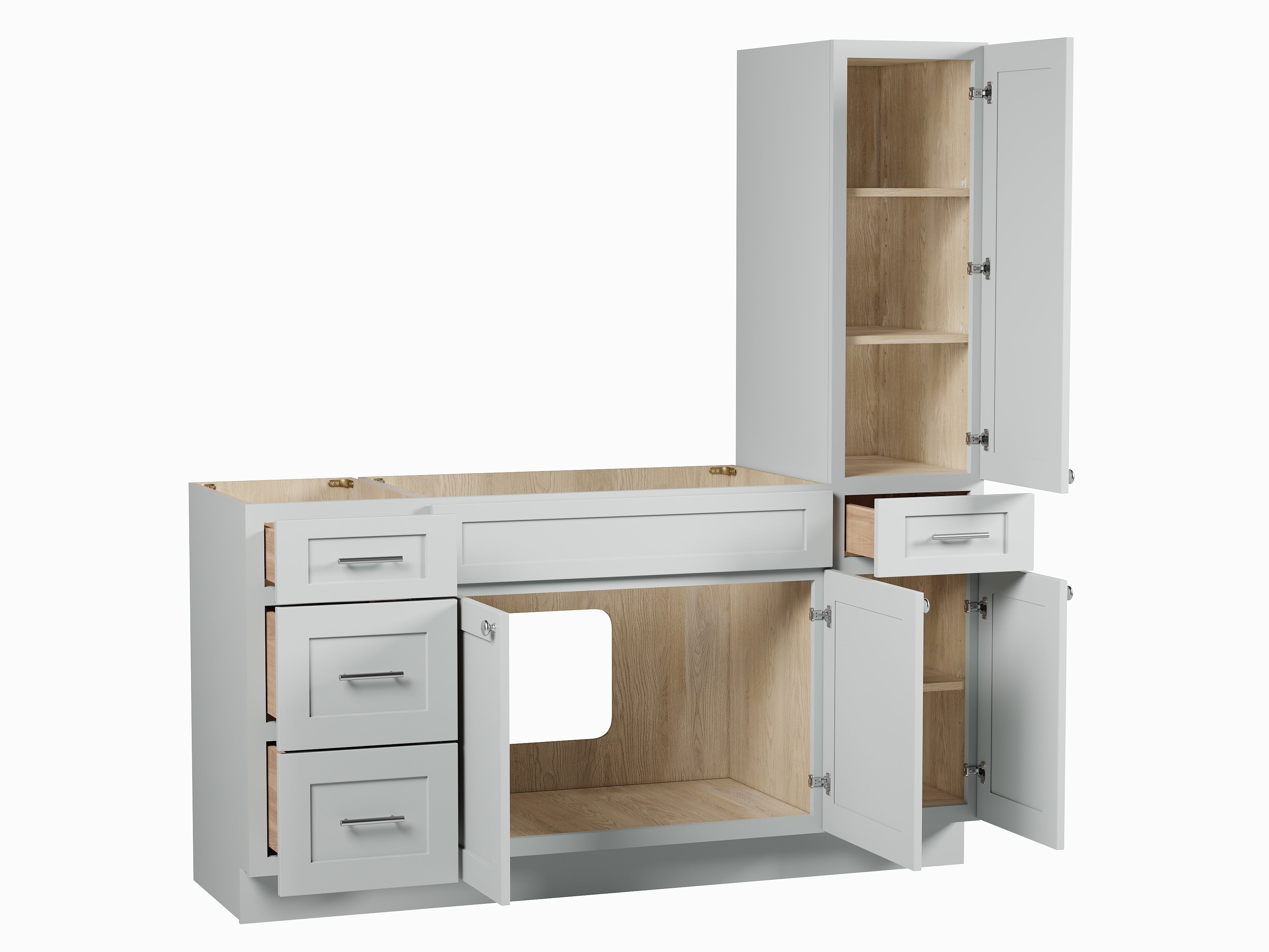 Disar 66'' Single Bathroom Vanity With Right Tall Linen Cabinet Dovetail Solid Wood Drawer Base Only
