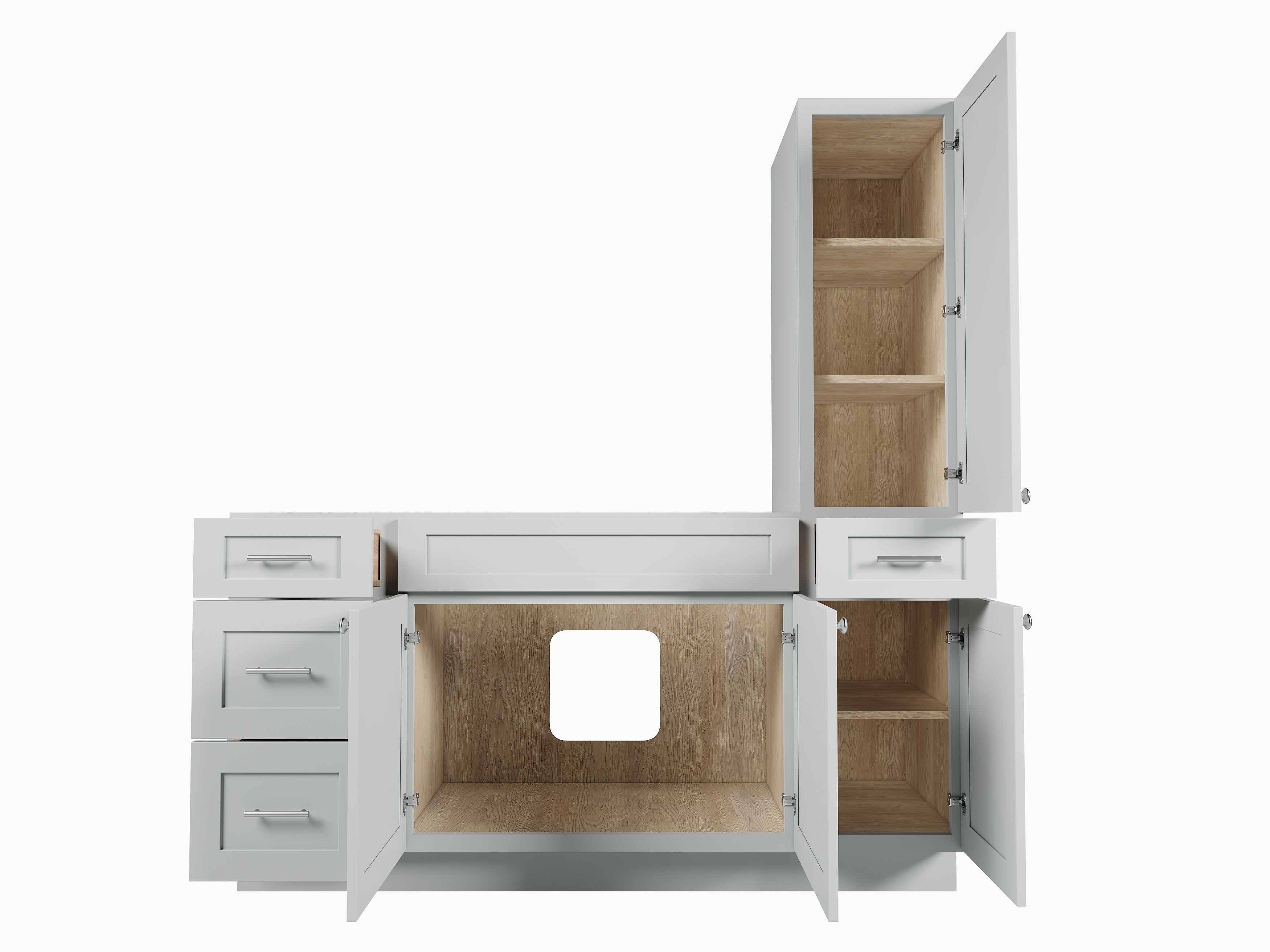 Disar 66'' Single Bathroom Vanity With Right Tall Linen Cabinet Dovetail Solid Wood Drawer Base Only