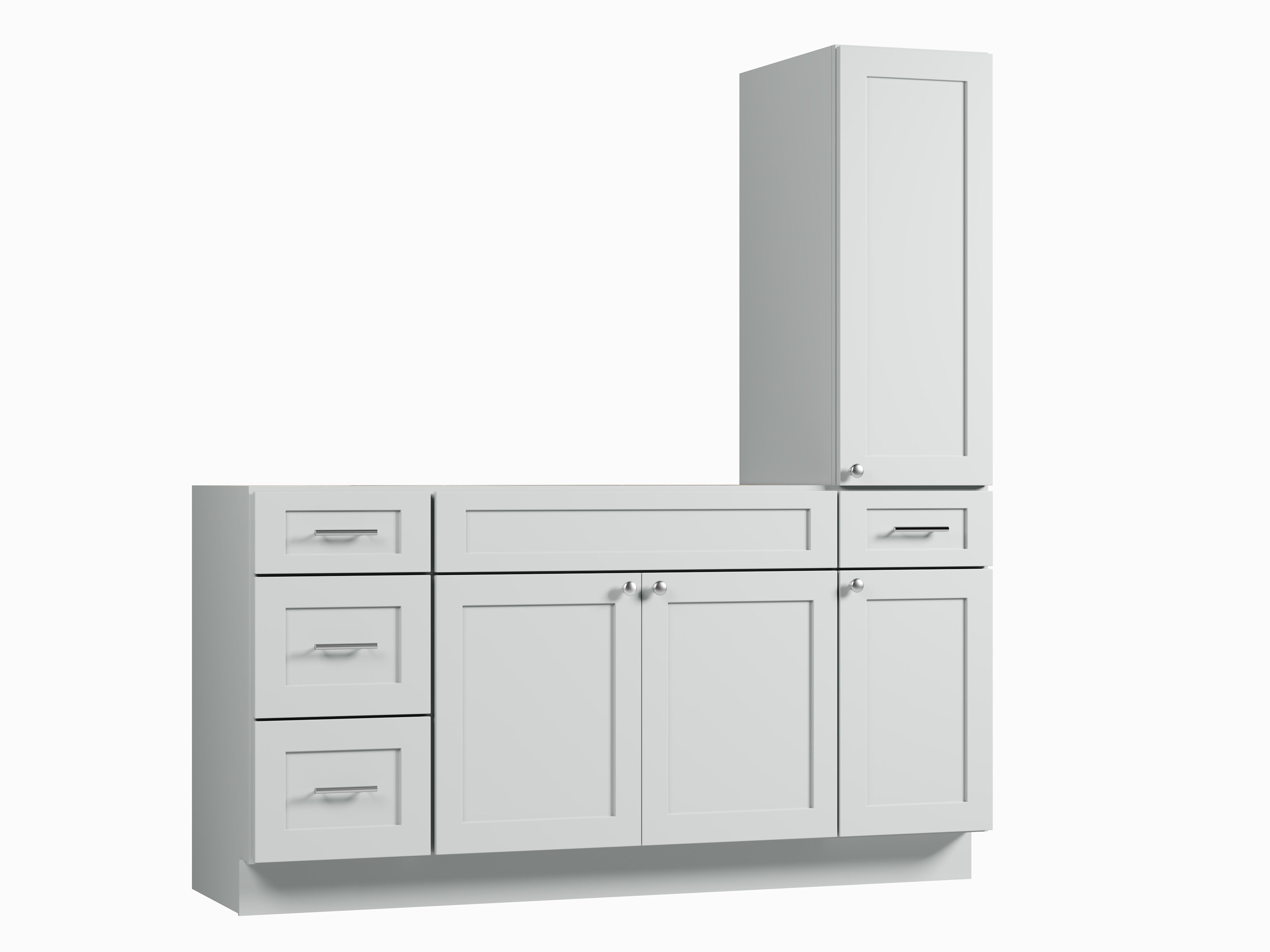 Disar 66'' Single Bathroom Vanity With Right Tall Linen Cabinet Dovetail Solid Wood Drawer Base Only