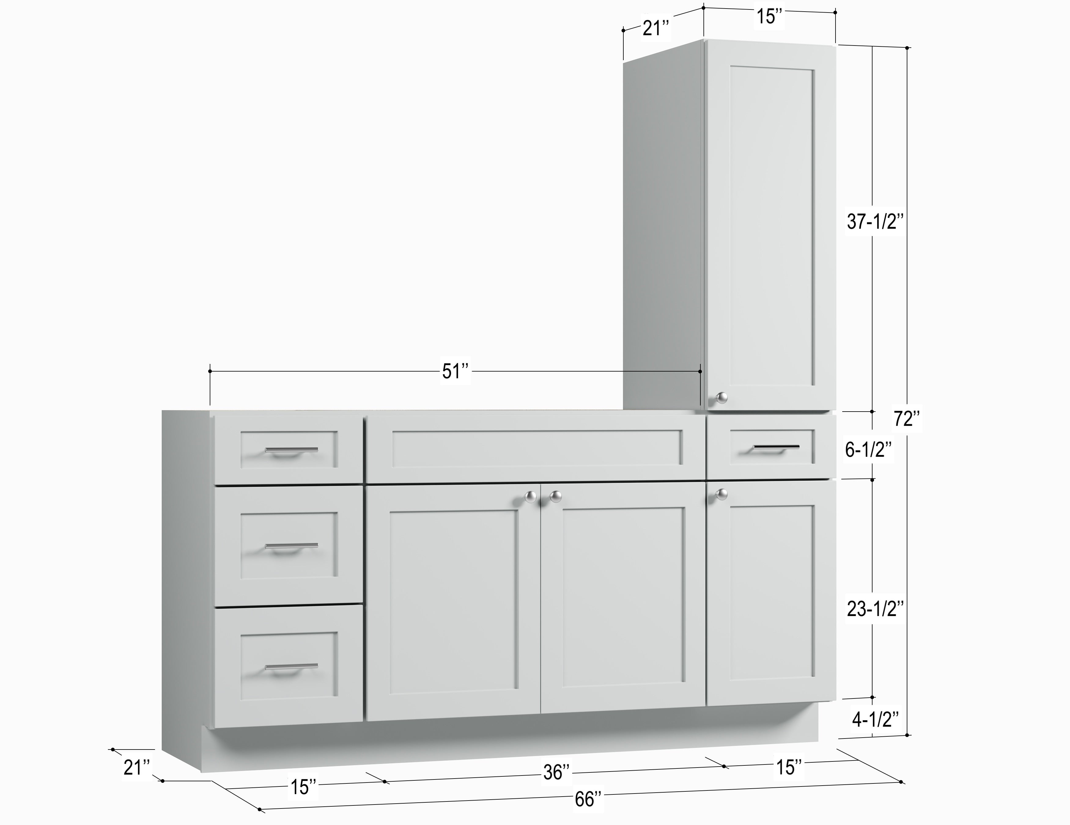 Disar 66'' Single Bathroom Vanity With Right Tall Linen Cabinet Dovetail Solid Wood Drawer Base Only