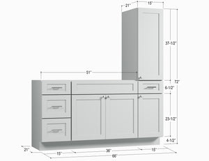 Disar 66'' Single Bathroom Vanity With Right Tall Linen Cabinet Dovetail Solid Wood Drawer Base Only