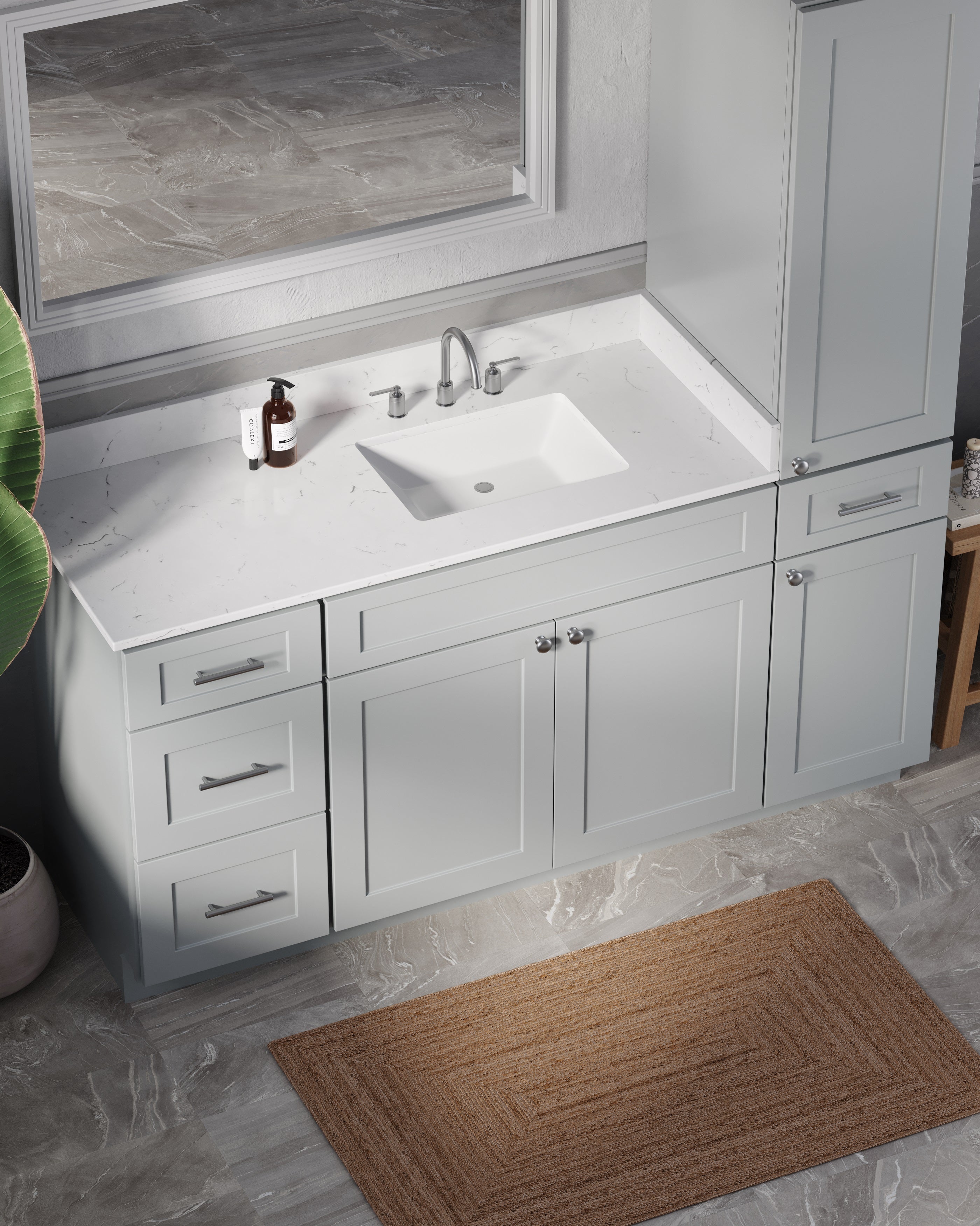 Disar 66'' Single Bathroom Vanity With Right Linen Tall Cabinet Dovetail Solid Wood Drawer Carrara Quartz Top