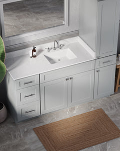 Disar 66'' Single Bathroom Vanity With Right Linen Tall Cabinet Dovetail Solid Wood Drawer Carrara Quartz Top