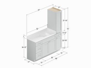Disar 66'' Single Bathroom Vanity With Right Linen Tall Cabinet Dovetail Solid Wood Drawer Carrara Quartz Top