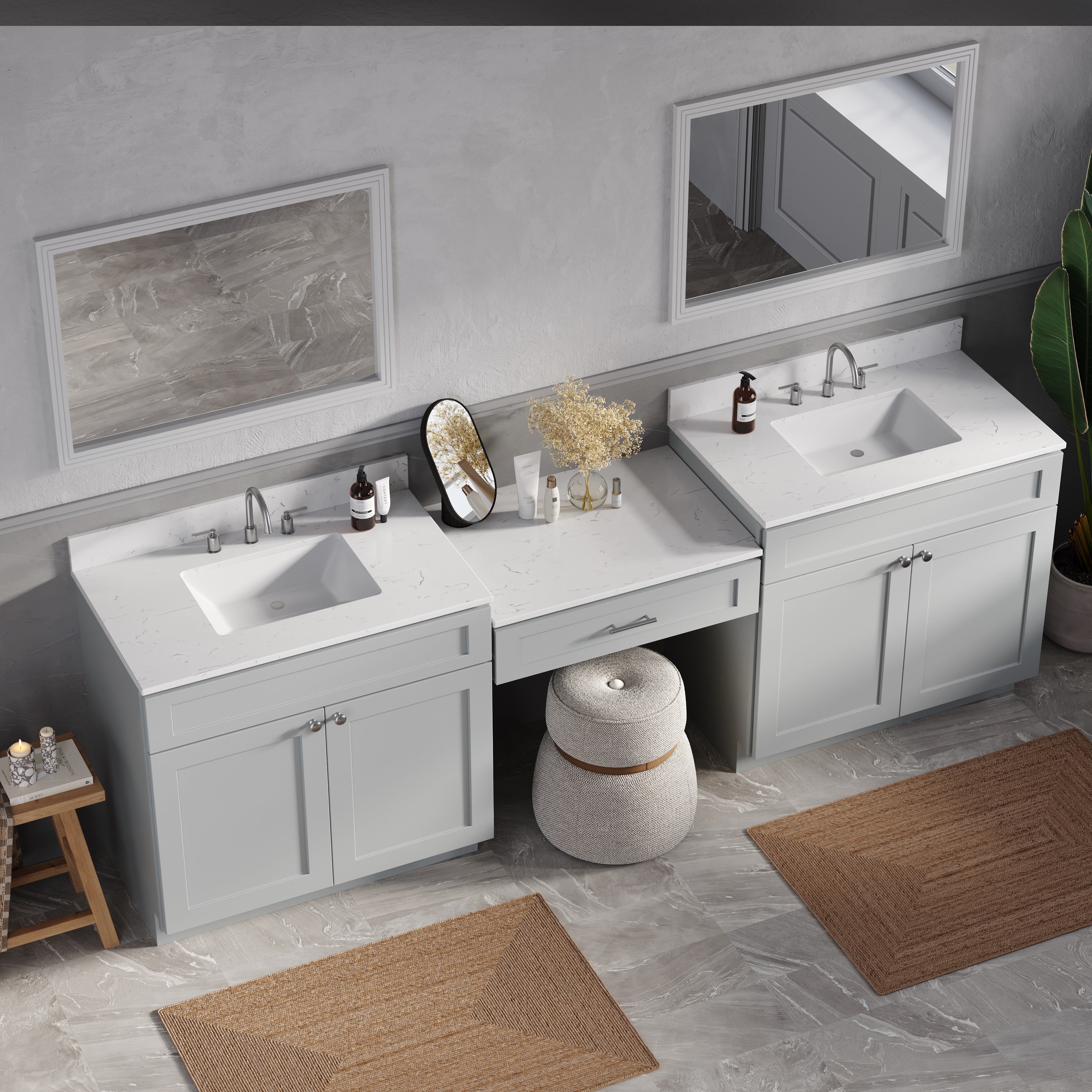 103'' Double Bathroom Vanity with Quartz Top