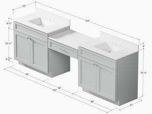 103'' Double Bathroom Vanity with Quartz Top