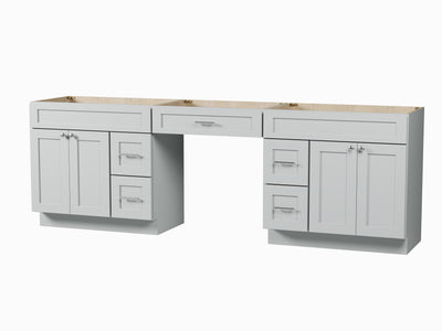 [color:Gray] 102 Double Bathroom Vanity Base Only With 5 Drawers - Gray finish view