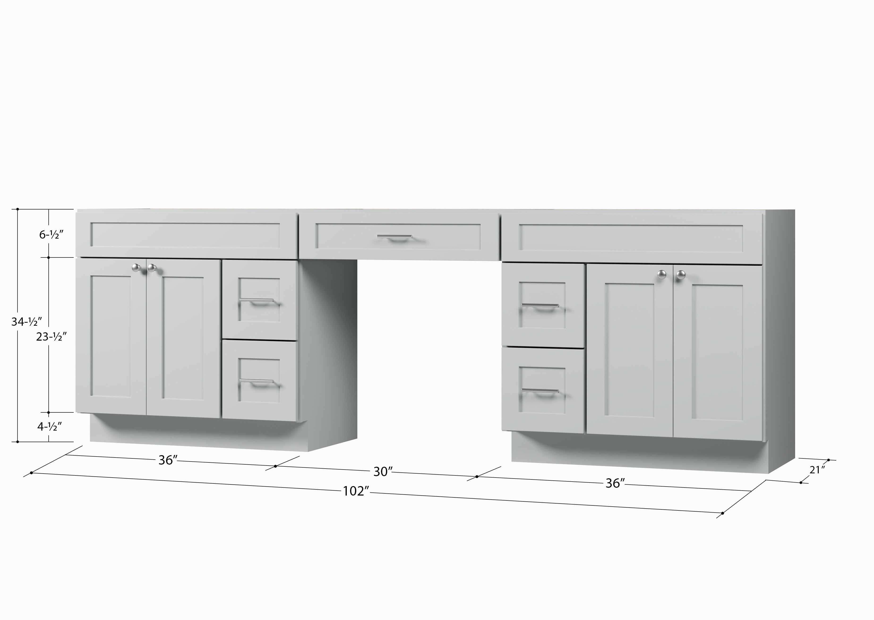 102 Double Bathroom Vanity Base Only With 5 Drawers