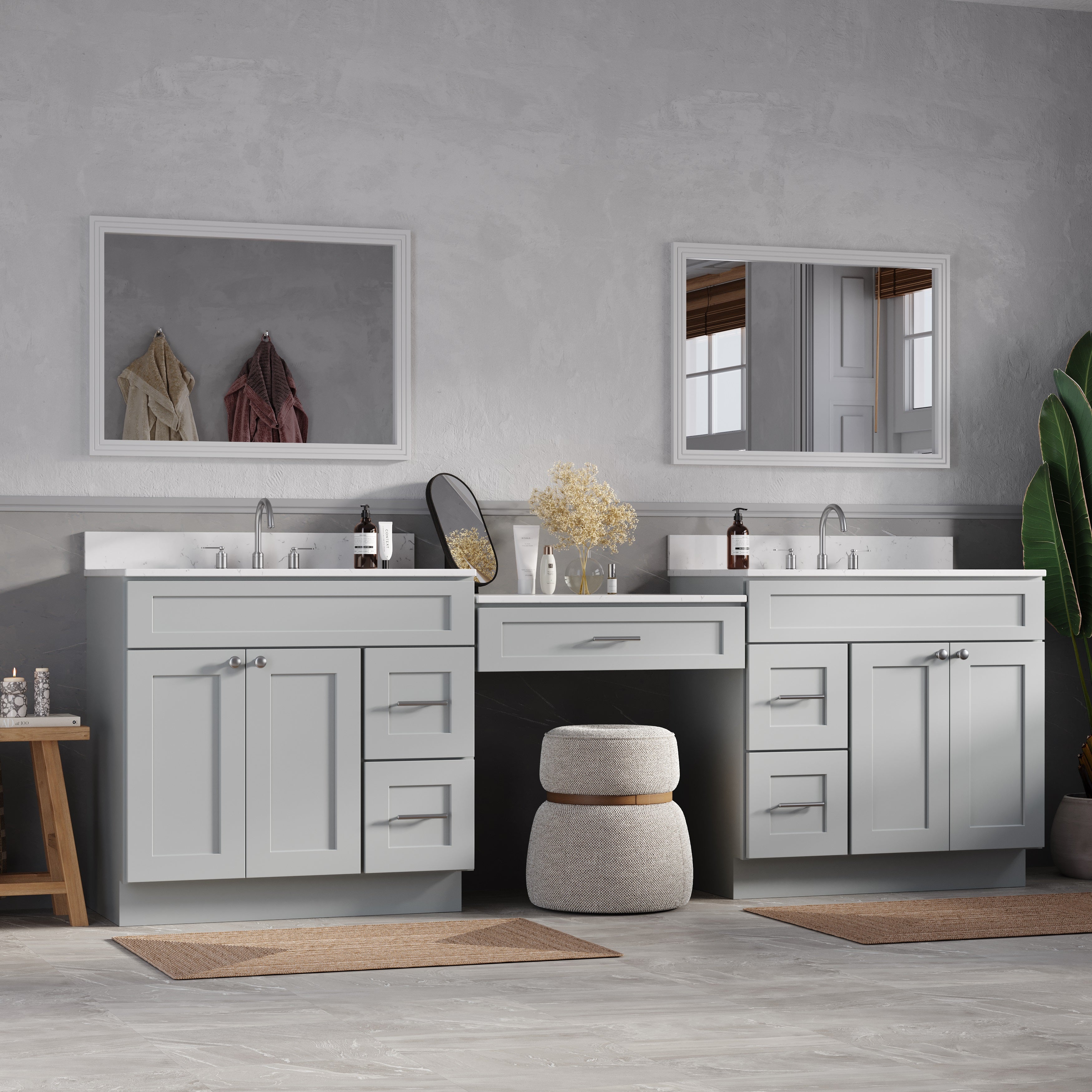 103'' Double Bathroom Vanity with Quartz Top, 5 Drawers