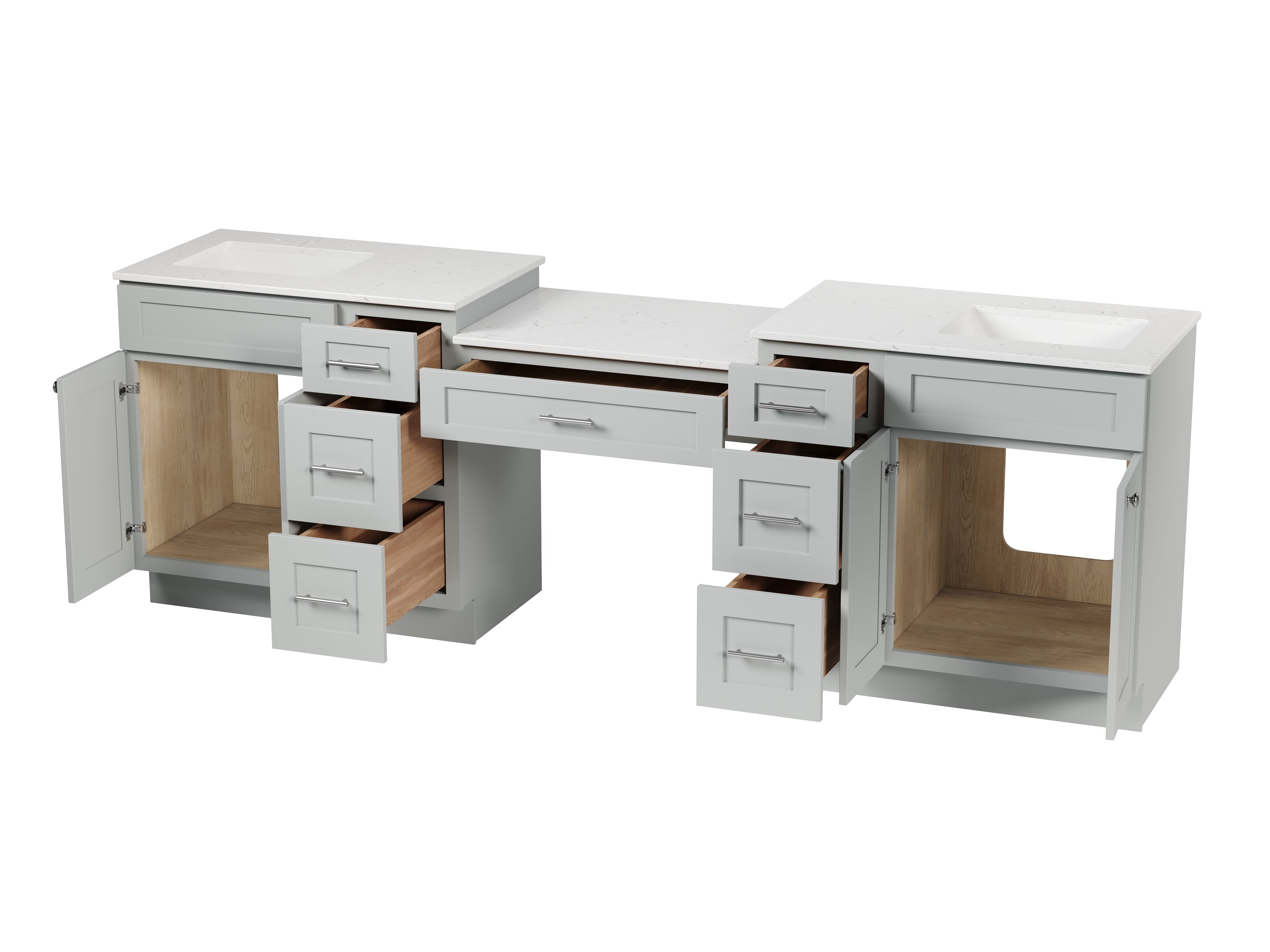 103'' Double Bathroom Vanity with Quartz Top, 7 Drawers