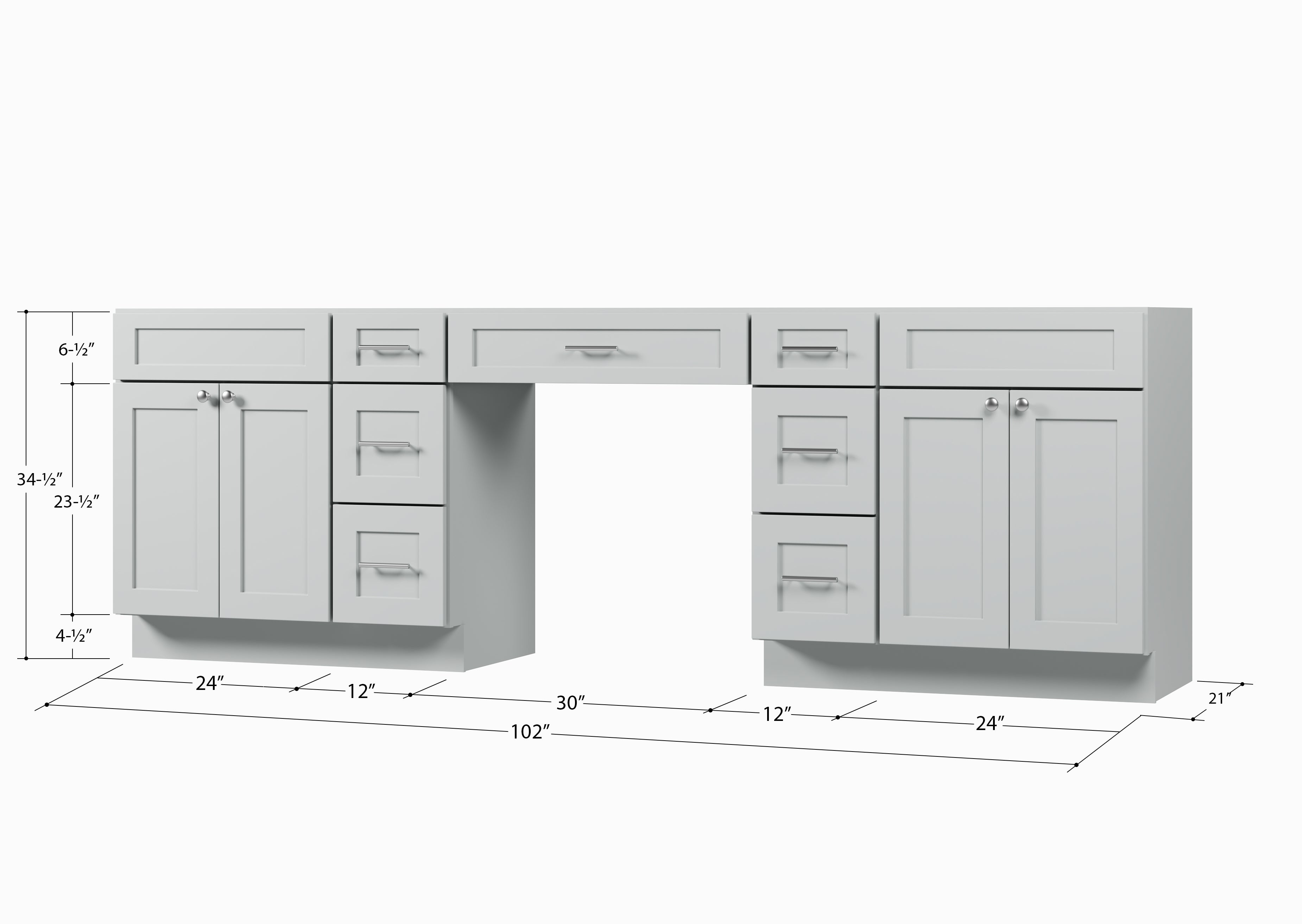 102 Double Bathroom Vanity Base Only With 7 Drawers
