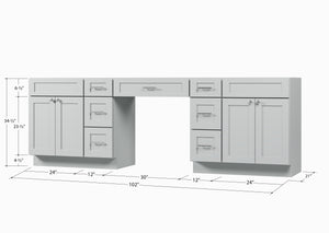 102 Double Bathroom Vanity Base Only With 7 Drawers